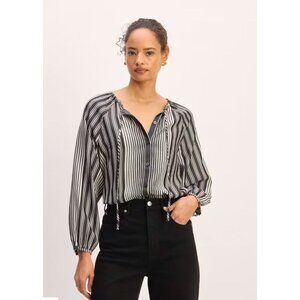 Everlane‎ Gathered Shirt Sz XS Striped Balloon Sleeve Boho Top Travel Office